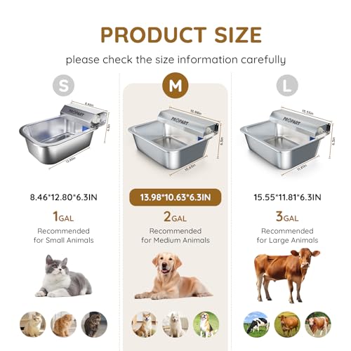 2 Gallon Automatic Dog Water Dispenser, Stainless Steel Water Bowl for Pets & Livestock, Large Auto Fill Waterer Feeder, No Electricity, Fit 3/4" GHT Faucet, Anti-Tip Design