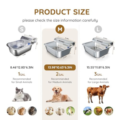 2 Gallon Automatic Dog Water Dispenser, Stainless Steel Water Bowl for Pets & Livestock, Large Auto Fill Waterer Feeder, No Electricity, Fit 3/4" GHT Faucet, Anti-Tip Design