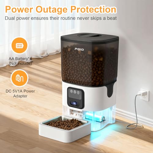 Automatic Cat Feeder with Camera, 1080P HD Video with Night Vision, 2.4G WiFi Pet Feeder for Cat & Small Dog, 2-Way Audio & Meal Call Pet Food Dispenser, Motion Capturing Auto Dog Feeder 6L - size: 6L single bowl video version