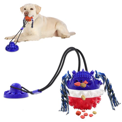 Askhald Aggressive Chewer Dog Toys - Rope Toys with Suction Cup, Teething Treats & Puzzle Food Dispensing Ball (Navy Blue) - color: Navy blue