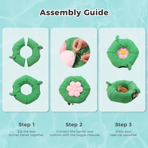 PAWZ Road Cactus Cat Donut Tunnel Collapsible Cat Tunnel Tube, Dia-38 inches with Flower Soft Mat for Indoor Cats and Rabbits