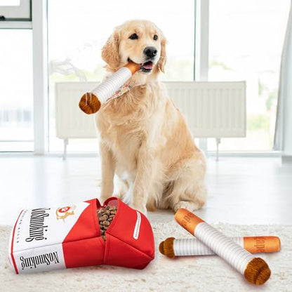Homrich Cigarette Dog Toy Large, Funny Interactive Plush Dog Cigarette Toys, 3 Packs Giggle Puff Stick Toys with a Box, Pet Squeak Toys for Medium, Small and Large Cool Stuffed for Dogs Birthday - color: Red