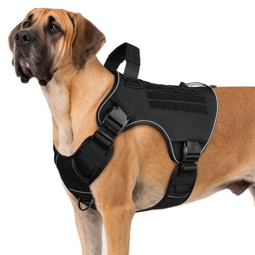 WINGOIN Tactical Dog Harness for Extra Large Dogs, Heavy Duty No Pull Dog Harness with Handle, Adjustable Reflective Military K9 Big Dog Vest for Great Dane, Walking, Training, Hunting, Black (XXL) - color: Black, size: Xxl: 110-160 Lbs (Chest:36-43",neck