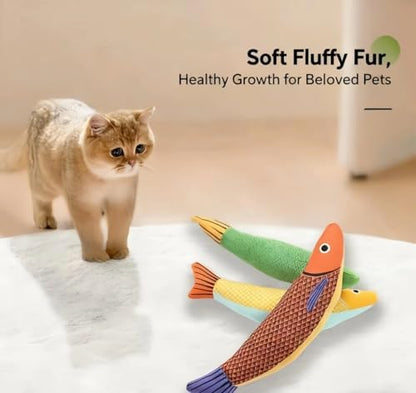 Catnip Fish Toys - Crinkle Kicker Toys for Indoor Cats, Kittens with Real Catnip, Encourages Play, Exercise, Biting. Drives Bored Cats Crazy with Fun,3 Pack. (Green,Yellow,red)