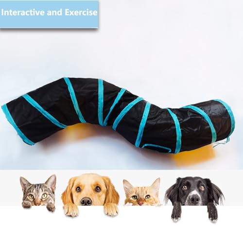 Cat Tunnel Tube Toys，Tunnels for Indoor Cats, S-Shape Blue Collapsible Interactive Toy with Balls for Rabbits, Kittens, Ferrets, Puppy - color: S - 2 Way Black Blue