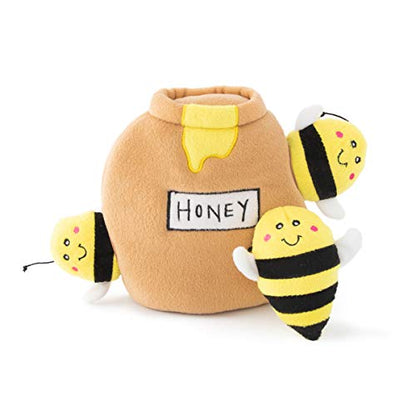 ZippyPaws Burrow- Interactive Dog & Puppy Toys for Boredom, Stimulating Pet Products to Keep Them Busy, Hide & Seek Plush Puzzles, Squeaky Toy for Enrichment, for Small & Medium Dogs- Honey Pot - style: Honey Pot