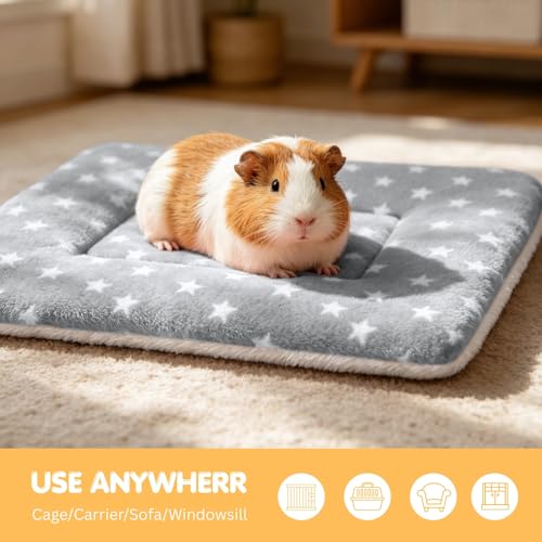 4 Pack Rabbit Bed Mat, 14" x 11" Soft Fluffy Flannel Small Pet Blanket, Washable Sleeping Pad for Guinea Pigs, Bunnies, Star Print - Grey - color: Gray, size: 14x10 Inch