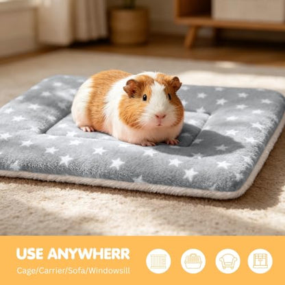 4 Pack Rabbit Bed Mat, 14" x 11" Soft Fluffy Flannel Small Pet Blanket, Washable Sleeping Pad for Guinea Pigs, Bunnies, Star Print - Grey - color: Gray, size: 14x10 Inch