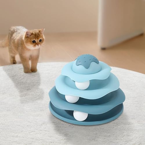 Cat Ball Track Toy, Cat Ball Tower, Multi-Level Design Cat Ball Track Toy, 3 in 1 Automatic Interactive Kitten Toy, Easy to Disassemble, Easy to Clean, Meet Your Cat's Exercise Needs (Blue) - color: Blue