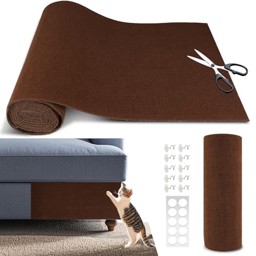 Cat Scratch Furniture Protector, 78.7"x15.8" Self Adhesive Cat Scratch Mat Pad,Cut to Fit DIY Replacement Carpet for Tree,Wall,Bed,Door, Couch Protector (Brown) - color: Brown, size: 15.8"W x 78.7"L