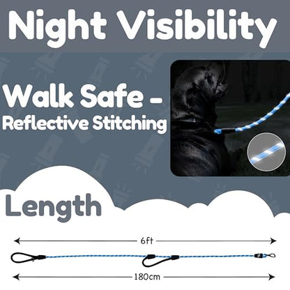 6 Foot Dog Leash, Two Extra Padded Handles, Locking Carabiner Clip, Reflective for Night Visibility, Weatherproof, Heavy Duty Rope Leash, Roam Gear (Blue) - color: Blue