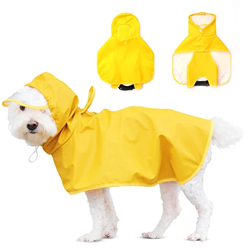 Medium Dog Raincoat, Jacket with Clear Hood, Waterproof, Adjustable Belly Strap, Safety Vest for Outdoor Adventures (Yellow, L) - color: Yellow, size: Large(Label Size:4XL)