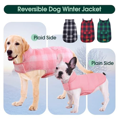 Kuoser Reversible Winter Coat, British Style Jacket for Small Medium Dogs - Warm, Windproof Puppy Cold Weather Vest, Pink M - color: Pink, size: M (Chest Girth: 17.3-20.9'')