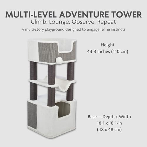 Trixie Lucano 43.3-in XXL Cat Tree, Indoor Cat Furniture with Jute Scratching Posts, Sisal and Plush Covered Condo, Dangling Interactive Toys, Gray - color: Gray, size: 43" Tall