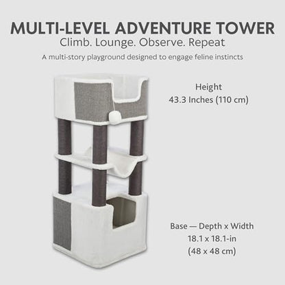 Trixie Lucano 43.3-in XXL Cat Tree, Indoor Cat Furniture with Jute Scratching Posts, Sisal and Plush Covered Condo, Dangling Interactive Toys, Gray - color: Gray, size: 43" Tall