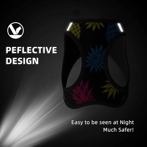 Waterproof Dog Vest Harness Set, Upside Down Pineapple Pink Yellow Blue, 3D Printed No Pull Reflective Straps, Adventure Gear for Hunting Training Trips - color: Style (524), size: Small