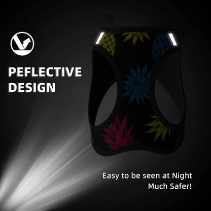 Waterproof Dog Vest Harness Set, Upside Down Pineapple Pink Yellow Blue, 3D Printed No Pull Reflective Straps, Adventure Gear for Hunting Training Trips - color: Style (524), size: Small