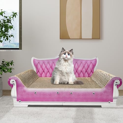 Luxury Cardboard Cat Scratcher Sofa Bed, Couch Shaped Scratching Board with Catnip, Scratcher for Indoor Cats, Large Pink - color: Pink Sofa