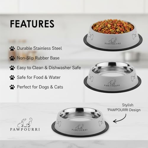 Stainless Steel Dog Bowl Pack of 2, Food & Water Bowl for Dogs, Durable Dog Feeding Bowl, Bowls for Small Dogs, Easy to Clean, Anti-Skid Pet Bowl - 16 oz (Grey) - color: Grey