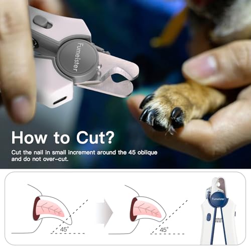 Type-C Rechargeable Dog & Cat Nail Clippers - LED Pet Nail Trimmer Extra Sharp for Small & Medium Dogs (Gray)