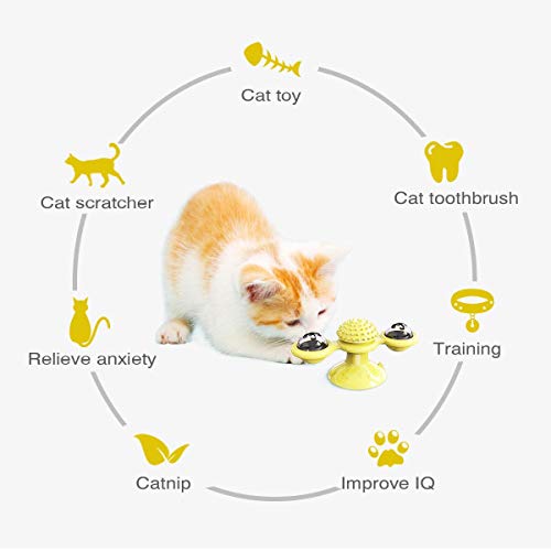 GBSYU Interactive Windmill Cat Toys with Catnip : Cat Toys for Indoor Cats Funny Kitten Toys with LED Light Ball Suction Cup‖Cat Nip Toy for Cat chew Exercise (Yellow) - color: Yellow