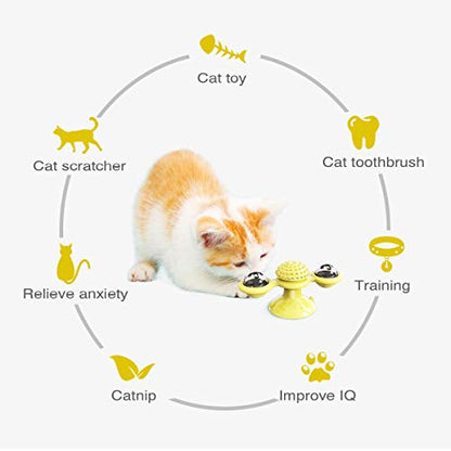 GBSYU Interactive Windmill Cat Toys with Catnip : Cat Toys for Indoor Cats Funny Kitten Toys with LED Light Ball Suction Cup‖Cat Nip Toy for Cat chew Exercise (Yellow) - color: Yellow