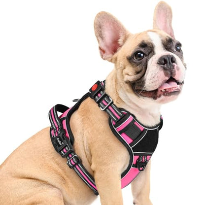 Dog Harness Medium Sized, Easy Wearing with 3 Buckles, Adjustable No Pull Pet Harness with 2 Rings for Walking, No Chock Reflective Soft Padded Vest with Control Handle, Pink & Black, M - color: Pink & Black, size: Medium