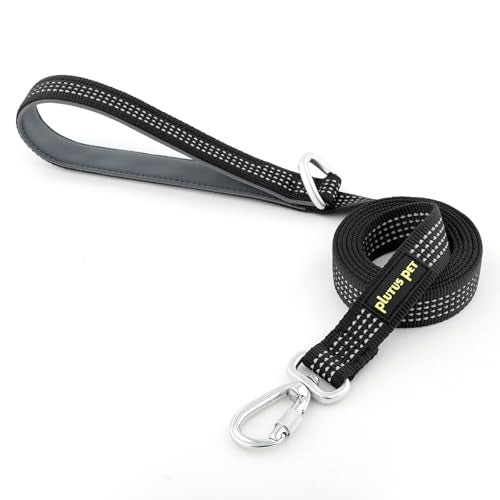 Plutus Pet Heavy Duty Dog Leash with Lockable Aluminum Carabiner, 4/6 Feet Long, Double-Sided Reflective Nylon, Padded Handle, for Puppy, Small, Medium and Large Dogs (Black, 4/5" x 4') - color: Black, size: 4/5" x 4'