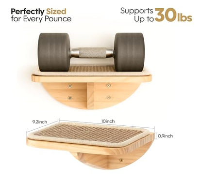 Wood Cat Wall Shelves with Sisal Cats Window Perch, Wall Mounted 4-Piece Cat Climbing Set with Curved Bed, Flat Perch and Sisal-Covered Steps - color: Sisal-Wood, size: 1 Curved Bed 1 Shelf 2 Steps