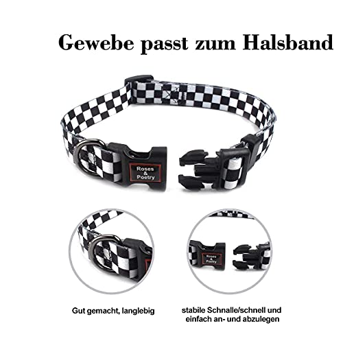 Roses&Poetry Dog Collar with Colourful Checkered Patterns, Adjustable Durable Puppy Collars for Small Medium Large Dogs (Black & White-S) - color: Checkered, size: S
