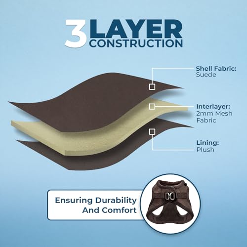 Best Pet Supplies - All Weather Plush, Reflective, No Pull Harness for Small, Medium Dogs, Cats - Secure with Hook & Loop Fastener, Buckle, Double D-Rings - Chocolate Suede, XS - color: Chocolate Suede, size: XS