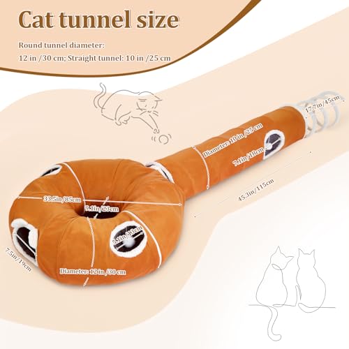 Ownpets 2-in-1 Cat Tunnel, Large Lollipop Shape Cat Tunnel Toy with Fluffy Balls, Spiral Toy, Plush Collapsible Cat Cave Hideout Donut Tunnel for Multi Kitten Puppy Rabbit (Orange) - color: Orange
