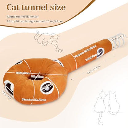 Ownpets 2-in-1 Cat Tunnel, Large Lollipop Shape Cat Tunnel Toy with Fluffy Balls, Spiral Toy, Plush Collapsible Cat Cave Hideout Donut Tunnel for Multi Kitten Puppy Rabbit (Orange) - color: Orange