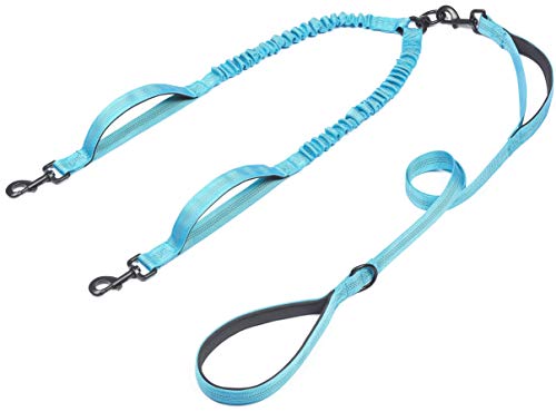 iYoShop Double Dog Leash with Three Extra Traffic Handles, 360 Swivel No Tangle Dual Dog Walking Leash, Comfortable Shock Absorbing Reflective Bungee for Two Dogs(15-120 lbs, Blue) - color: Blue, size: Weight (15~120 lbs.)