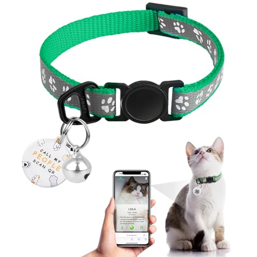 Cat Collar Breakaway with QR Code Name Tag, Reflective Kitten Collars with Bell, Cat ID Tag Personalized, Ultra-Durable, Adjustable, Quick Release, Fits Most Girl Boy Small Large Cats (8''-13.3'') - color: Grass Green