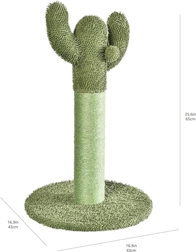 Amazon Basics Cat Scratching Post, Indoor Cactus with Natural Sisal for Kittens with Dangling Ball Toy, Medium, 25.6"H, Green - size: Medium - 25.6" H