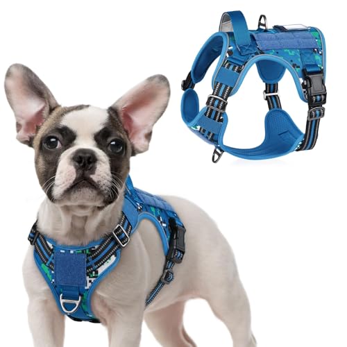 rabbitgoo Tactical Dog Harness for Small Dogs, No Pull Military Service Vest with Handle & Molle, Easy Control for Training Walking, Adjustable Reflective Straps, Blue Camo, S - color: Blue Camo, size: Small