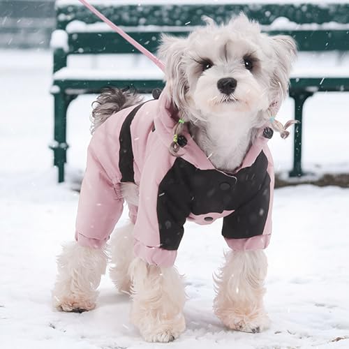 Warm Dog Coat with Hood,Waterproof Windproof Winter Full Body Dog Jacket Snowsuit,Adjustable Cold Weather Pet Clothes (Pink, S) - color: Pink, size: S