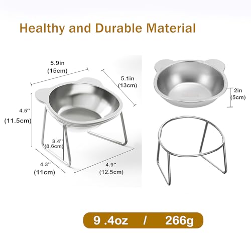 2 Pcs Elevated Cat Bowls, 15°Tilted Stand Whisker Friendly Raised Cat Food & Water Dishes, 5.9 inch Stainless Steel Indoor Anti-Vomiting Small Dog Bowls,Dishwasher Safe,Spine Friendly - size: 2Pack
