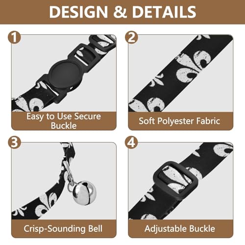 Distressed Black White Cat Collars with Bell 2 Pack Puppy Collar Adjustable Length 10.6" to 17.1" - color: Distressed Black White