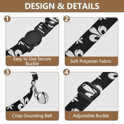 Distressed Black White Cat Collars with Bell 2 Pack Puppy Collar Adjustable Length 10.6" to 17.1" - color: Distressed Black White