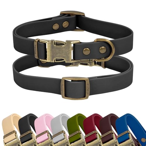 Rubber Dog Collar for Medium Dogs - Waterproof Dog Collar with Quick Release Metal Buckle Easy to Clean Puppy Collar for Outdoor Use, Black(M:12"-18") - color: Black, size: M:Collar:12"-18"