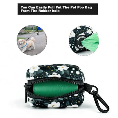 Dog Poop Bag Holder Leash Attachment, Dog Waste Bag Dispenser Zippered Pouch, Fits Any Dog Leash, Includes Free Roll of Dog Bags, Poop Bag Dispenser - 2 Packs, Mixed Cyan&Flower - color: Cyan&Flower