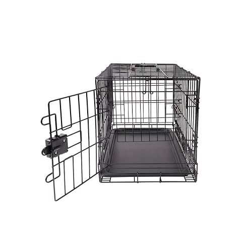 Amazon Basics Portable, Foldable Metal Wire Dog Crate with Removable Tray, Single Door, Divider Panel, Collapsible for Travel, 22 x 13 x 16 in, Black - size: 22.0"L x 13.0"W x 16.0"H, style: Single Door w/ Divider