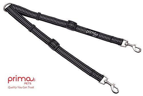 No Tangle Reflective Dog Leash Coupler - Double Dog Walker and Trainer Leash - Two Dogs Adjustable Splitter Lead - Each Side Adjusts 11" to 20" in Length (Medium - 3/4" Width, Black)