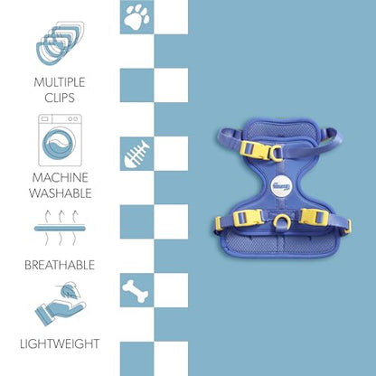 HNS1001C Arlo Small Adjustable Soft Padded No Pull Pet Harness with 3 Buckles and 3 Leash Clips, Curaçao - color: Dark Blue, size: Small (Chest: 14 - 22")