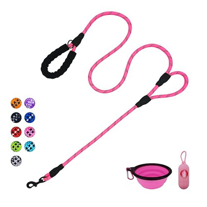 Dog Leash Heavy Duty 6ft, Double Handle Dog Leash with Padded Handle for Traffic Control, Reflective Rope Leashes for Large and Medium Dogs Night Control Safety Training (Pink) - color: Pink (25 to 120 lbs)