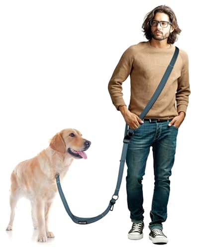 Hands Free Dog Leash & Car Seatbelt, 5.9-9.5ft Crossbody Dog Belt with Dual Soft Handles, Shock-Absorbing, 360° Clip, Reflective Design for Walking, Running, Hiking, Travel. (Ink Blue) - color: Ink Blue, size: Large-5.9-9.5ft