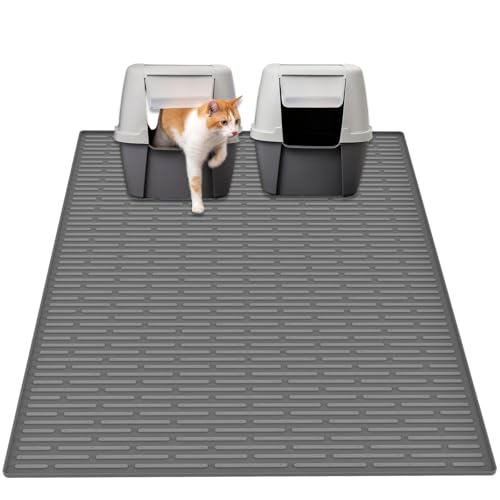 40"x30"(100cmx75cm) Extra Large Silicone Cat Litter Mat, XXL Litter Trapping Mat for Under Litter Box, Non-Slip Waterproof Kitty Litter Catcher, Easy to Clean Mat for Cats, Dark Gray - color: Dark Gray, size: 40" x 30" (Rectangular)