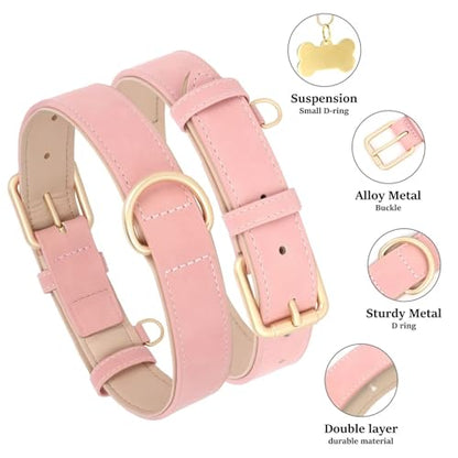 Didog Soft Padded PU Leather Dog Collar, Adjustable Pink Dog Collars for Medium Dogs with Durable Metal Buckle and D Ring,Pink,L - color: Pink, size: L: Fit Neck 13-17"(22-44lbs)
